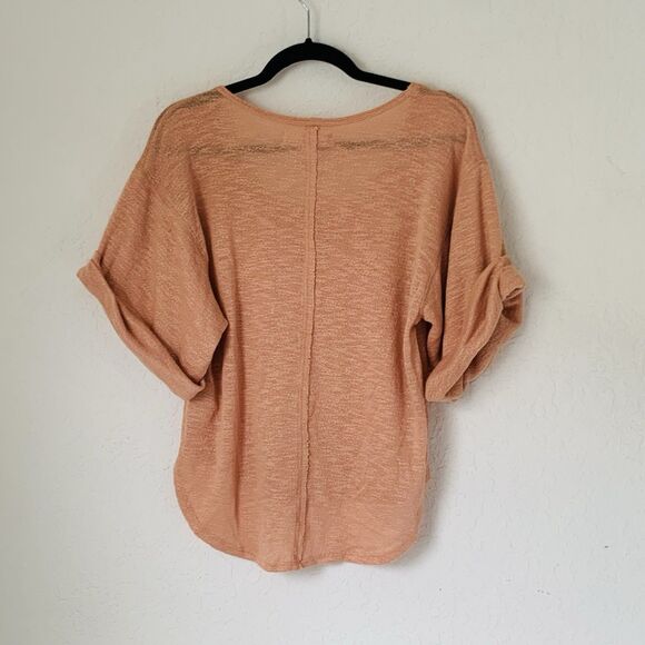 Free People FP Beach Nani Top XS Marled Peach Orange Rolled Sleeve Slouchy Coast - Picture 3 of 8